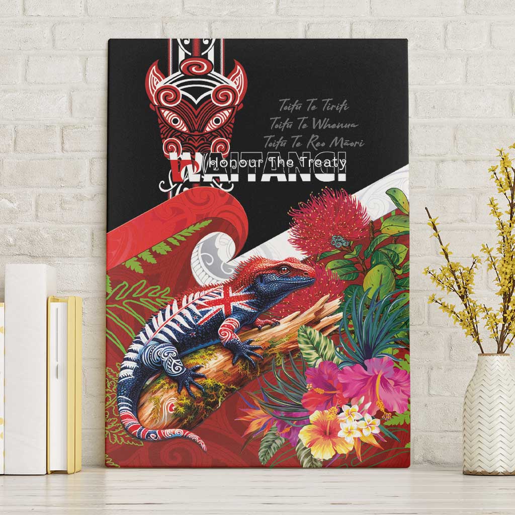 Aotearoa Toitu Te Tiriti Canvas Wall Art Waitangi-Honour The Treaty NZ Tuatara and Plants