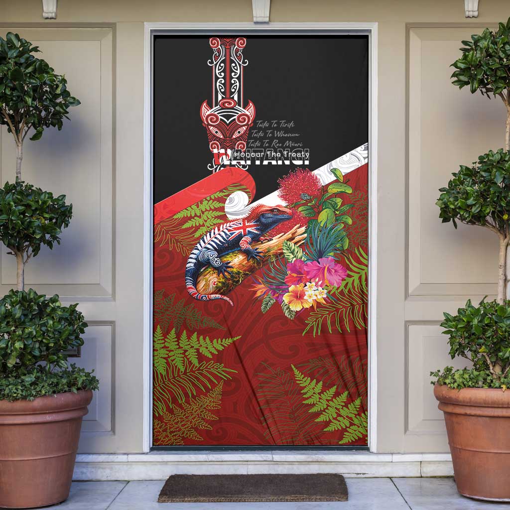 Aotearoa Toitu Te Tiriti Door Cover Waitangi-Honour The Treaty NZ Tuatara and Plants