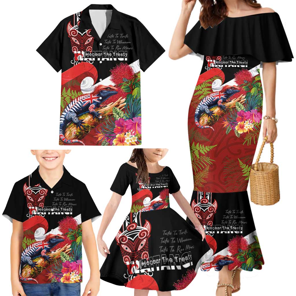 Aotearoa Toitu Te Tiriti Family Matching Mermaid Dress and Hawaiian Shirt Waitangi-Honour The Treaty NZ Tuatara and Plants LT03 - Polynesian Pride