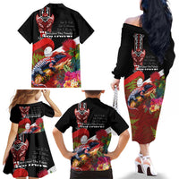 Aotearoa Toitu Te Tiriti Family Matching Off The Shoulder Long Sleeve Dress and Hawaiian Shirt Waitangi-Honour The Treaty NZ Tuatara and Plants LT03 - Polynesian Pride