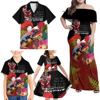 Aotearoa Toitu Te Tiriti Family Matching Off Shoulder Maxi Dress and Hawaiian Shirt Waitangi-Honour The Treaty NZ Tuatara and Plants LT03 - Polynesian Pride