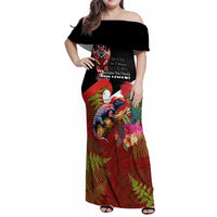 Aotearoa Toitu Te Tiriti Family Matching Off Shoulder Maxi Dress and Hawaiian Shirt Waitangi-Honour The Treaty NZ Tuatara and Plants LT03 Mom's Dress Multicolor - Polynesian Pride