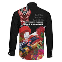 Aotearoa Toitu Te Tiriti Family Matching Off Shoulder Short Dress and Hawaiian Shirt Waitangi-Honour The Treaty NZ Tuatara and Plants LT03 - Polynesian Pride