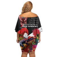 Aotearoa Toitu Te Tiriti Family Matching Off Shoulder Short Dress and Hawaiian Shirt Waitangi-Honour The Treaty NZ Tuatara and Plants LT03 - Polynesian Pride