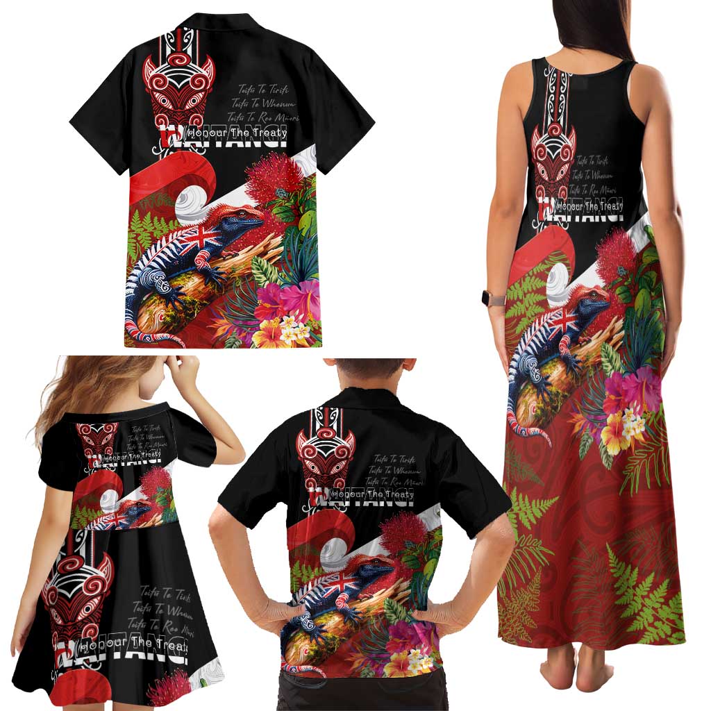 Aotearoa Toitu Te Tiriti Family Matching Tank Maxi Dress and Hawaiian Shirt Waitangi-Honour The Treaty NZ Tuatara and Plants LT03 - Polynesian Pride