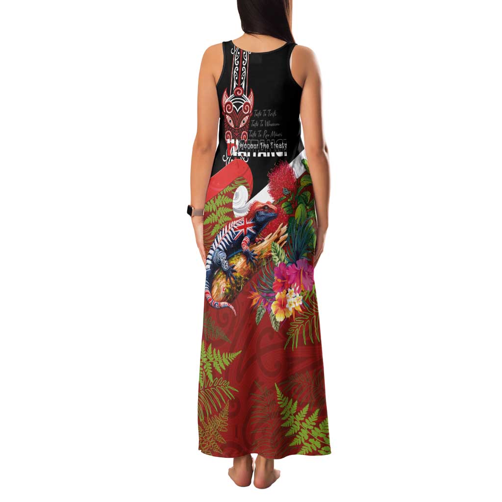 Aotearoa Toitu Te Tiriti Family Matching Tank Maxi Dress and Hawaiian Shirt Waitangi-Honour The Treaty NZ Tuatara and Plants LT03 - Polynesian Pride