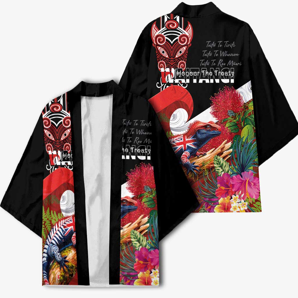 Aotearoa Toitu Te Tiriti Kimono Waitangi-Honour The Treaty NZ Tuatara and Plants