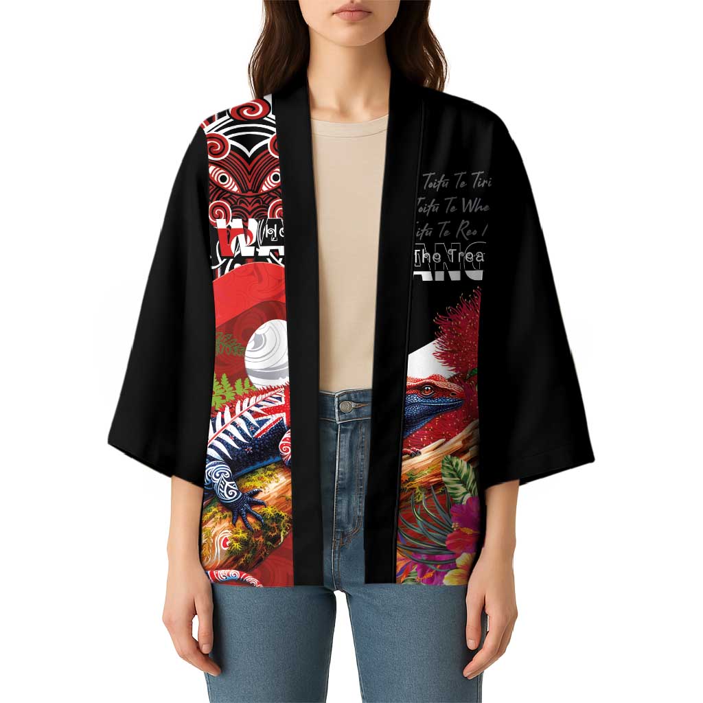 Aotearoa Toitu Te Tiriti Kimono Waitangi-Honour The Treaty NZ Tuatara and Plants