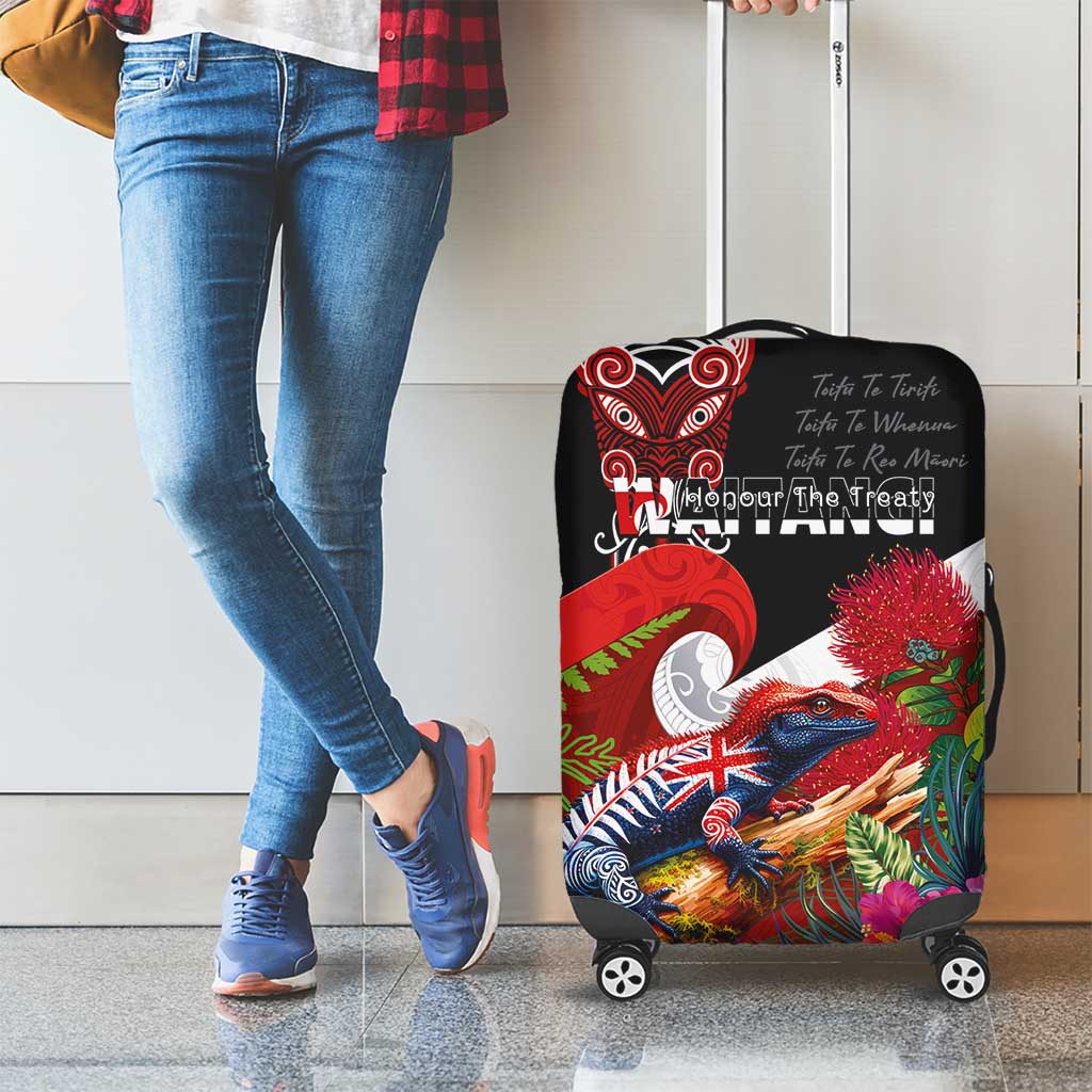 Aotearoa Toitu Te Tiriti Luggage Cover Waitangi-Honour The Treaty NZ Tuatara and Plants LT03 - Polynesian Pride