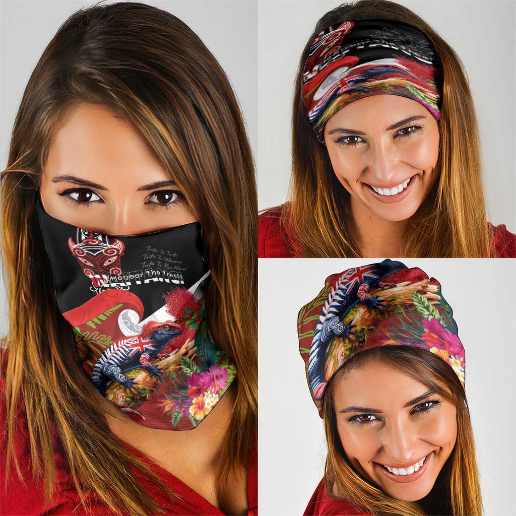 Aotearoa Toitu Te Tiriti Neck Gaiter Waitangi-Honour The Treaty NZ Tuatara and Plants