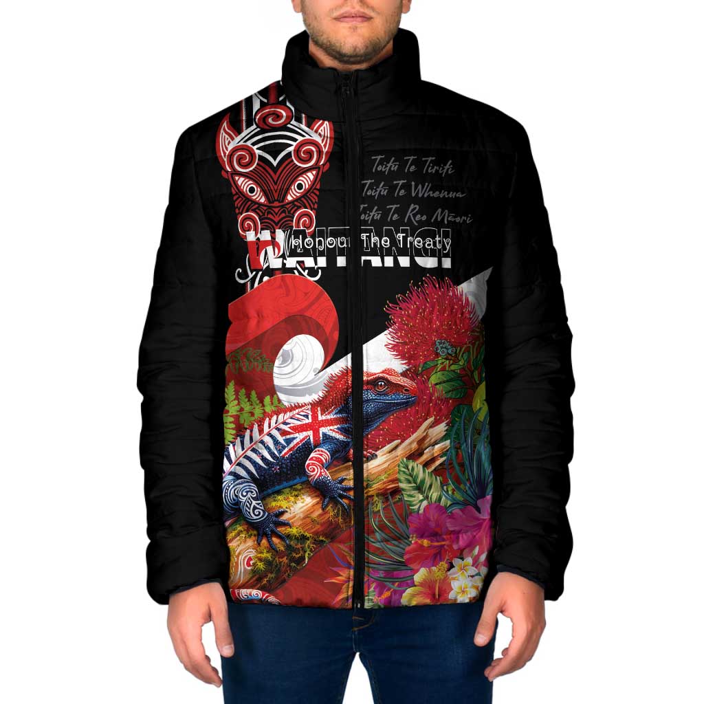 Aotearoa Toitu Te Tiriti Padded Jacket Waitangi-Honour The Treaty NZ Tuatara and Plants LT03 Men Multicolor - Polynesian Pride