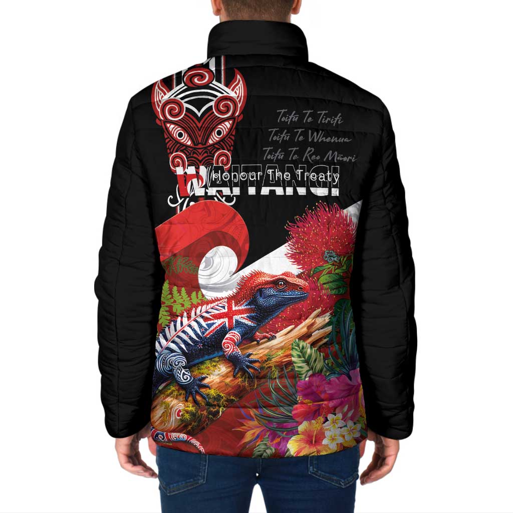 Aotearoa Toitu Te Tiriti Padded Jacket Waitangi-Honour The Treaty NZ Tuatara and Plants LT03 - Polynesian Pride