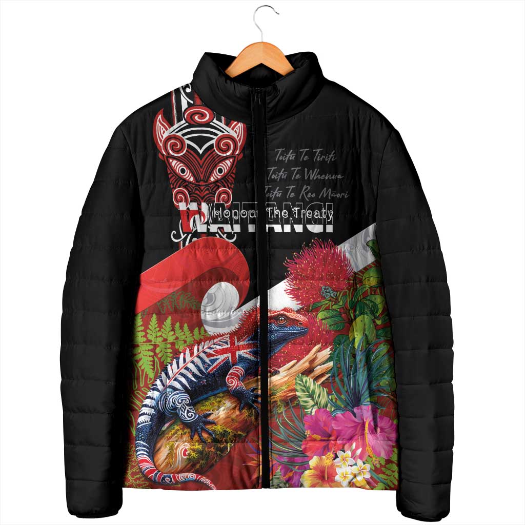 Aotearoa Toitu Te Tiriti Padded Jacket Waitangi-Honour The Treaty NZ Tuatara and Plants LT03 - Polynesian Pride