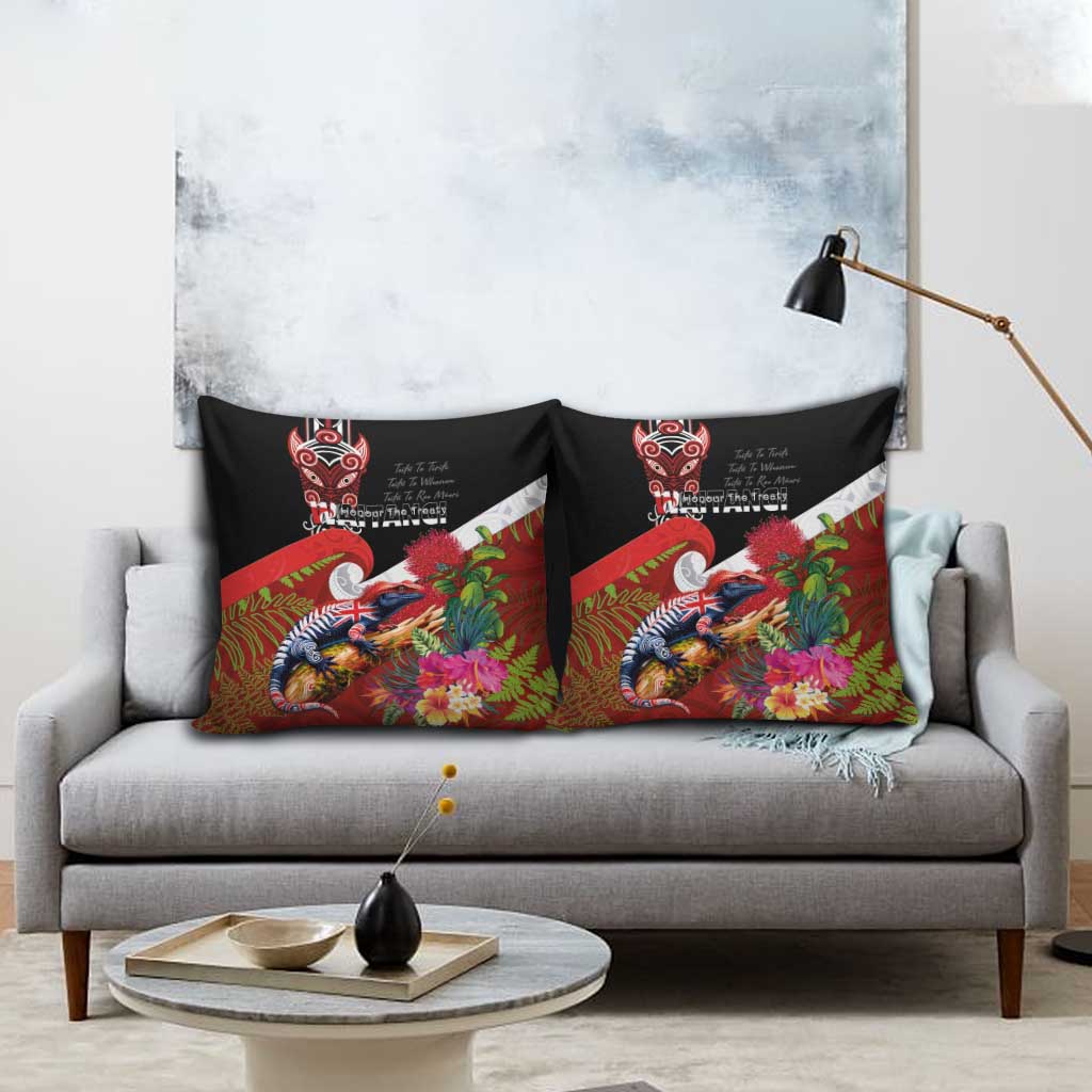 Aotearoa Toitu Te Tiriti Pillow Cover Waitangi-Honour The Treaty NZ Tuatara and Plants