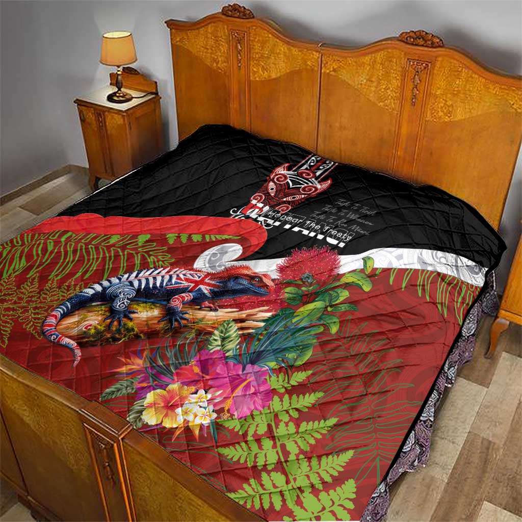 Aotearoa Toitu Te Tiriti Quilt Waitangi-Honour The Treaty NZ Tuatara and Plants