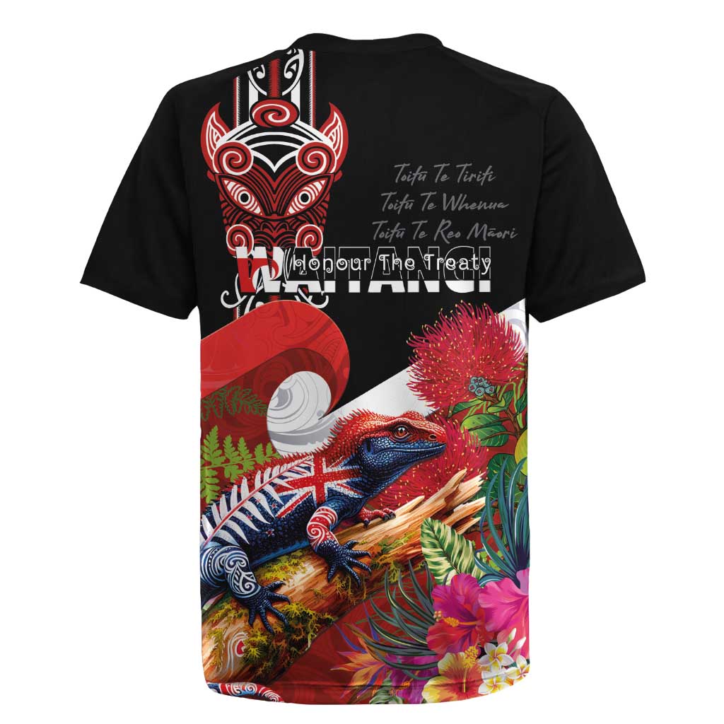 Aotearoa Toitu Te Tiriti Rugby Jersey Waitangi-Honour The Treaty NZ Tuatara and Plants
