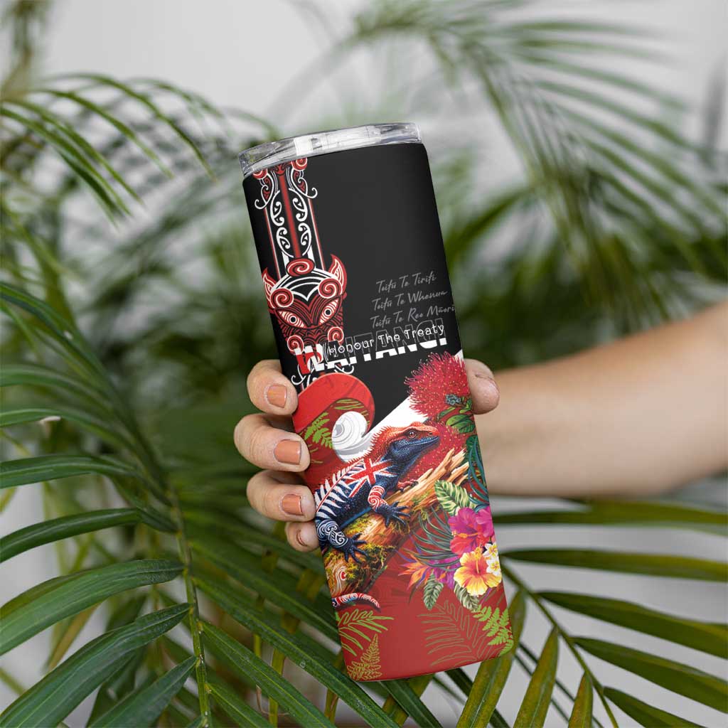 Aotearoa Toitu Te Tiriti Skinny Tumbler Waitangi-Honour The Treaty NZ Tuatara and Plants LT03 - Polynesian Pride