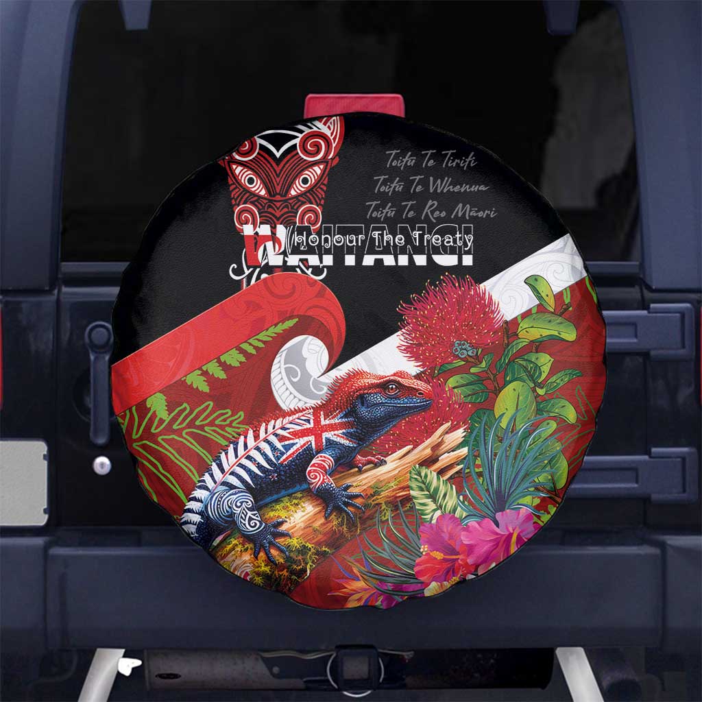 Aotearoa Toitu Te Tiriti Spare Tire Cover Waitangi-Honour The Treaty NZ Tuatara and Plants LT03 No hole Multicolor - Polynesian Pride
