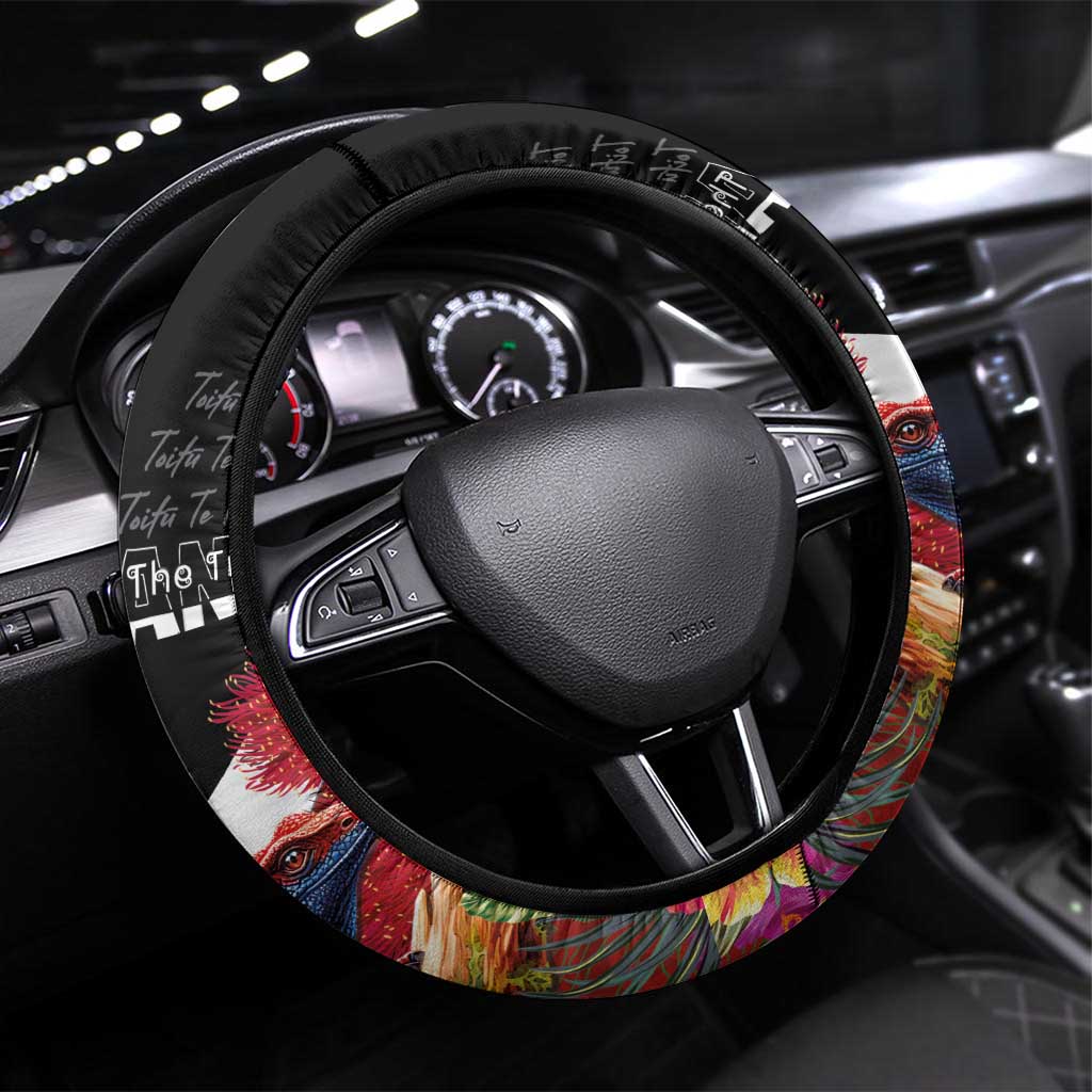 Aotearoa Toitu Te Tiriti Steering Wheel Cover Waitangi-Honour The Treaty NZ Tuatara and Plants