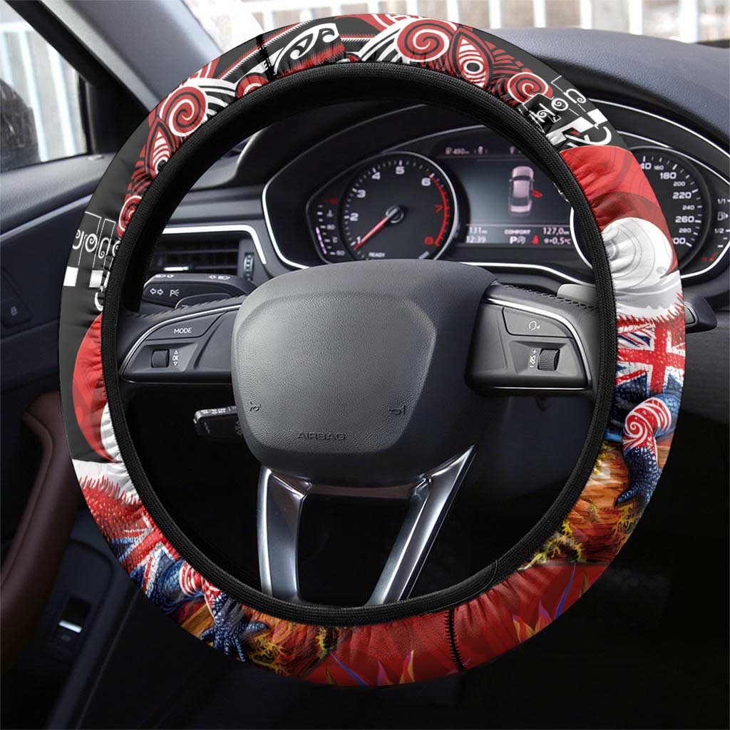 Aotearoa Toitu Te Tiriti Steering Wheel Cover Waitangi-Honour The Treaty NZ Tuatara and Plants