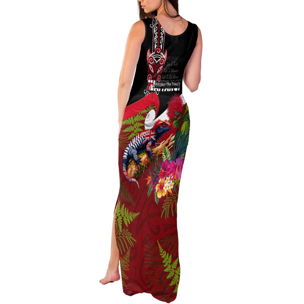 Aotearoa Toitu Te Tiriti Tank Maxi Dress Waitangi-Honour The Treaty NZ Tuatara and Plants LT03 - Polynesian Pride