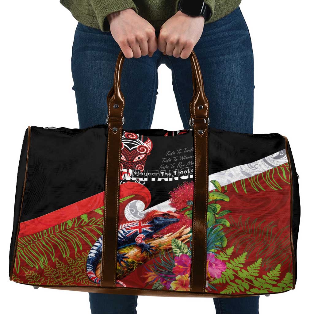 Aotearoa Toitu Te Tiriti Travel Bag Waitangi-Honour The Treaty NZ Tuatara and Plants