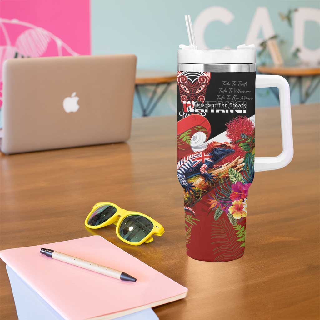 Aotearoa Toitu Te Tiriti Tumbler With Handle Waitangi-Honour The Treaty NZ Tuatara and Plants LT03 - Polynesian Pride