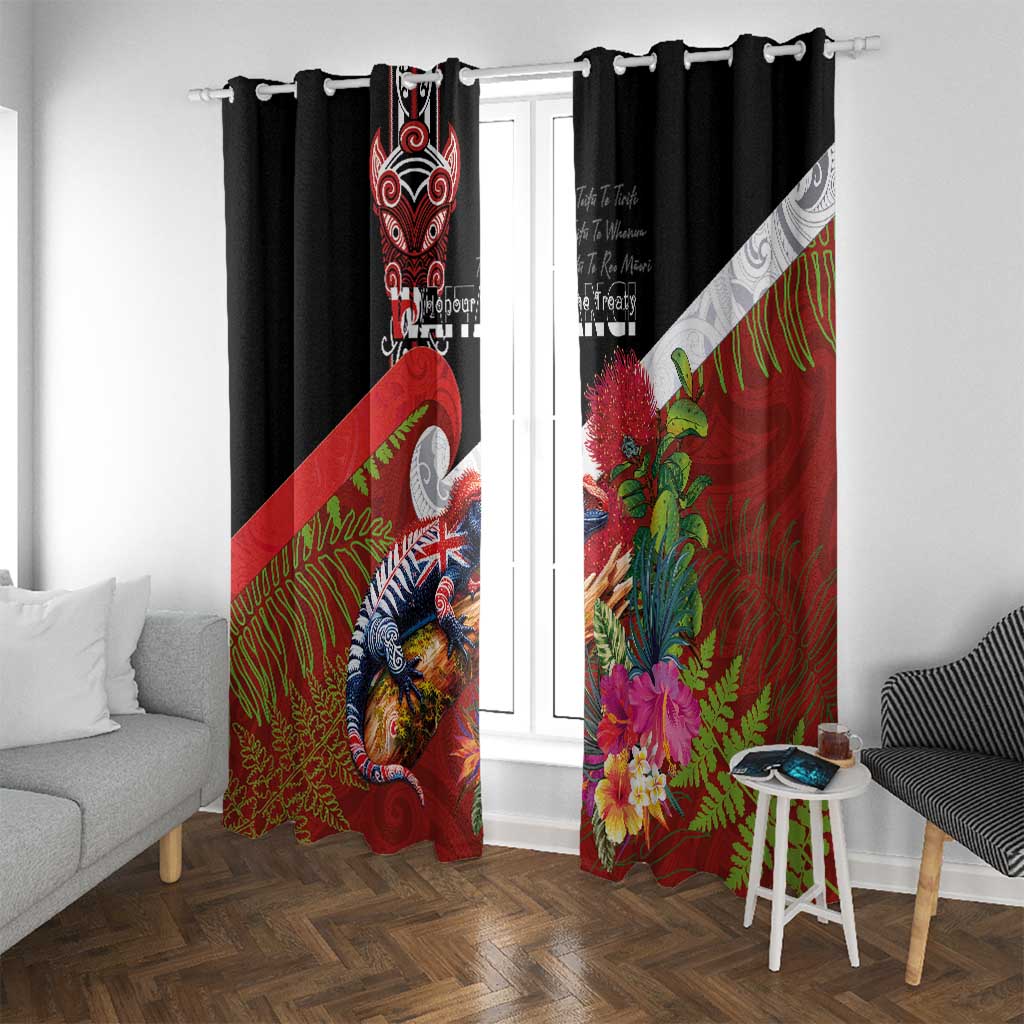 Aotearoa Toitu Te Tiriti Window Curtain Waitangi-Honour The Treaty NZ Tuatara and Plants