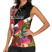 Aotearoa Toitu Te Tiriti Women Sleeveless Polo Shirt Waitangi-Honour The Treaty NZ Tuatara and Plants LT03 - Polynesian Pride