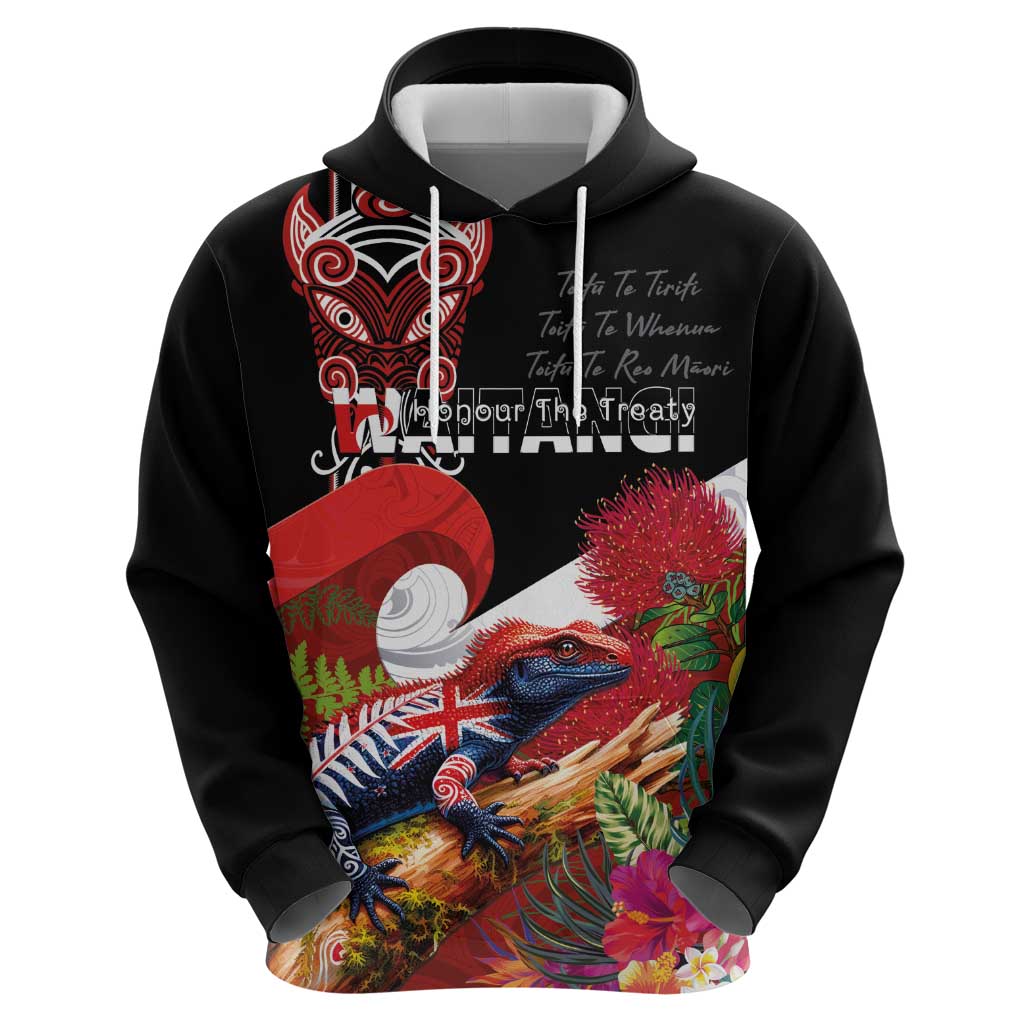 Aotearoa Toitu Te Tiriti Zip Hoodie Waitangi-Honour The Treaty NZ Tuatara and Plants LT03 - Polynesian Pride