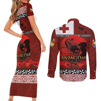 Tonga ANZAC Day Couples Matching Short Sleeve Bodycon Dress and Long Sleeve Button Shirt Gallipoli Lest We Forget Ngatu Art Tribal LT03 - Polynesian Pride