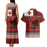 Tonga ANZAC Day Couples Matching Tank Maxi Dress and Hawaiian Shirt Gallipoli Lest We Forget Ngatu Art Tribal