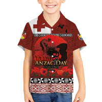 Tonga ANZAC Day Family Matching Off The Shoulder Long Sleeve Dress and Hawaiian Shirt Gallipoli Lest We Forget Ngatu Art Tribal LT03 Son's Shirt Red - Polynesian Pride