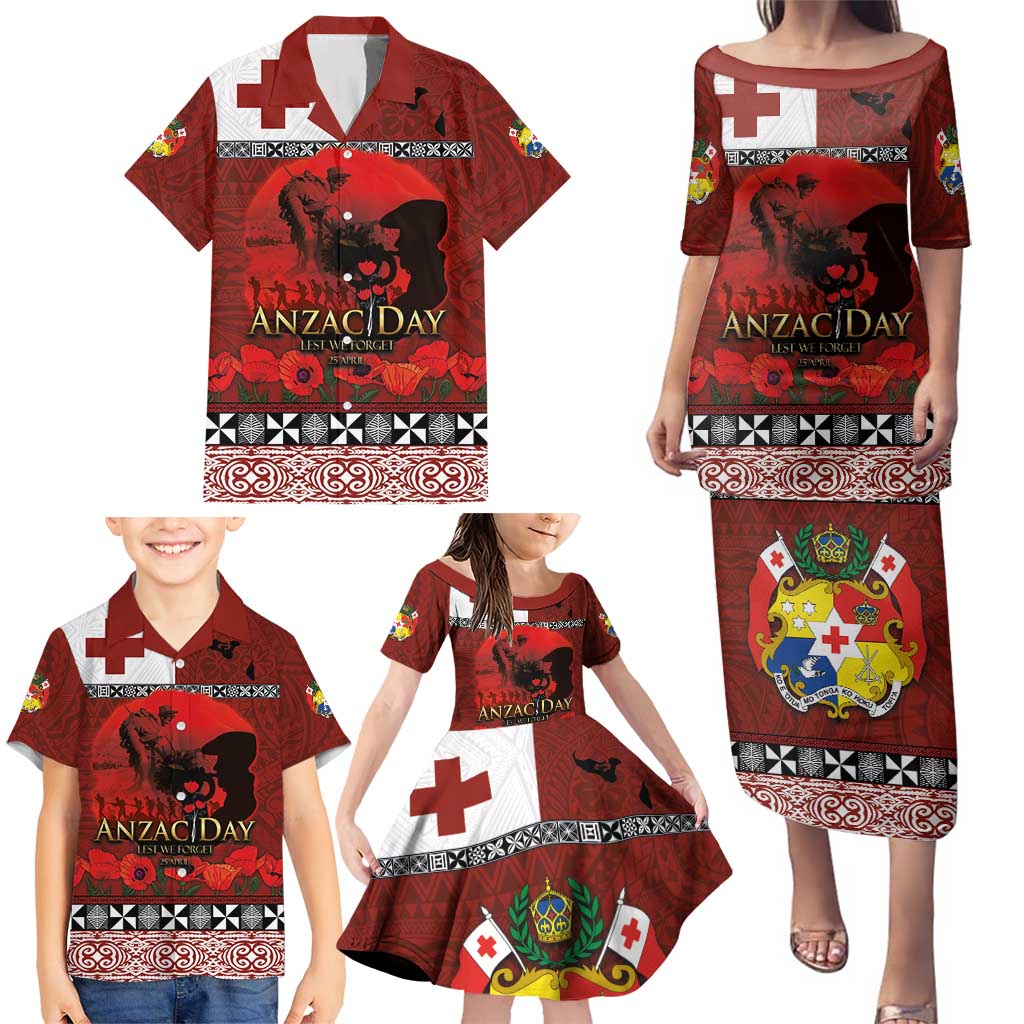 Tonga ANZAC Day Family Matching Puletasi and Hawaiian Shirt Gallipoli Lest We Forget Ngatu Art Tribal LT03 - Polynesian Pride