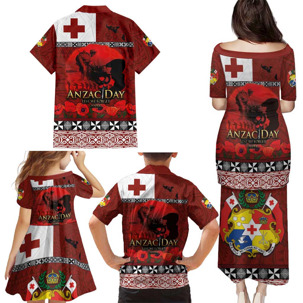 Tonga ANZAC Day Family Matching Puletasi and Hawaiian Shirt Gallipoli Lest We Forget Ngatu Art Tribal LT03 - Polynesian Pride