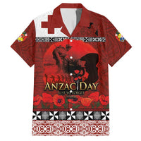 Tonga ANZAC Day Family Matching Puletasi and Hawaiian Shirt Gallipoli Lest We Forget Ngatu Art Tribal LT03 Dad's Shirt - Short Sleeve Red - Polynesian Pride