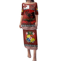 Tonga ANZAC Day Family Matching Puletasi and Hawaiian Shirt Gallipoli Lest We Forget Ngatu Art Tribal LT03 Mom's Dress Red - Polynesian Pride
