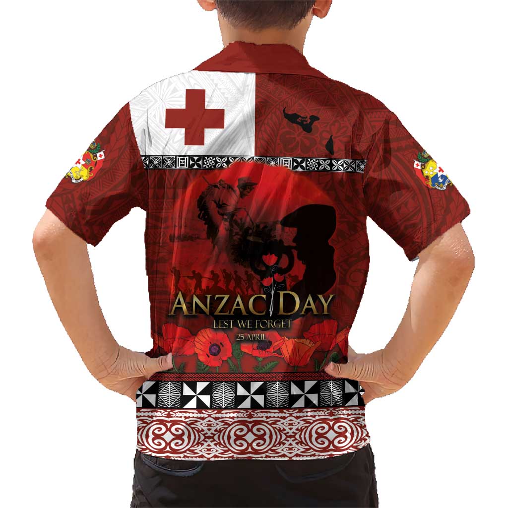 Tonga ANZAC Day Family Matching Short Sleeve Bodycon Dress and Hawaiian Shirt Gallipoli Lest We Forget Ngatu Art Tribal LT03 - Polynesian Pride