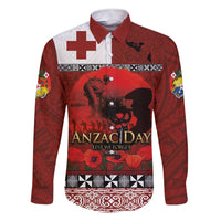 Tonga ANZAC Day Family Matching Short Sleeve Bodycon Dress and Hawaiian Shirt Gallipoli Lest We Forget Ngatu Art Tribal LT03 Dad's Shirt - Long Sleeve Red - Polynesian Pride