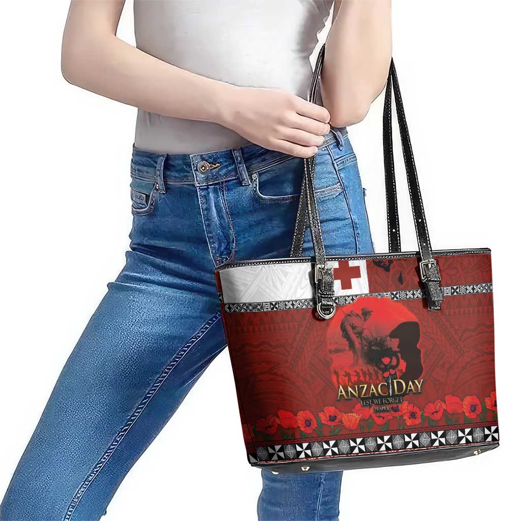 Tonga ANZAC Day Leather Tote Bag Gallipoli Lest We Forget Ngatu Art Tribal