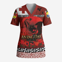 Tonga ANZAC Day Scrub Top Gallipoli Lest We Forget Ngatu Art Tribal - Polynesian Pride