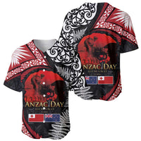 Tonga and New Zealand ANZAC Day Baseball Jersey Gallipoli Lest We Forget Ngatu Art Tribal and Maori Tattoo with Fern LT03 - Polynesian Pride