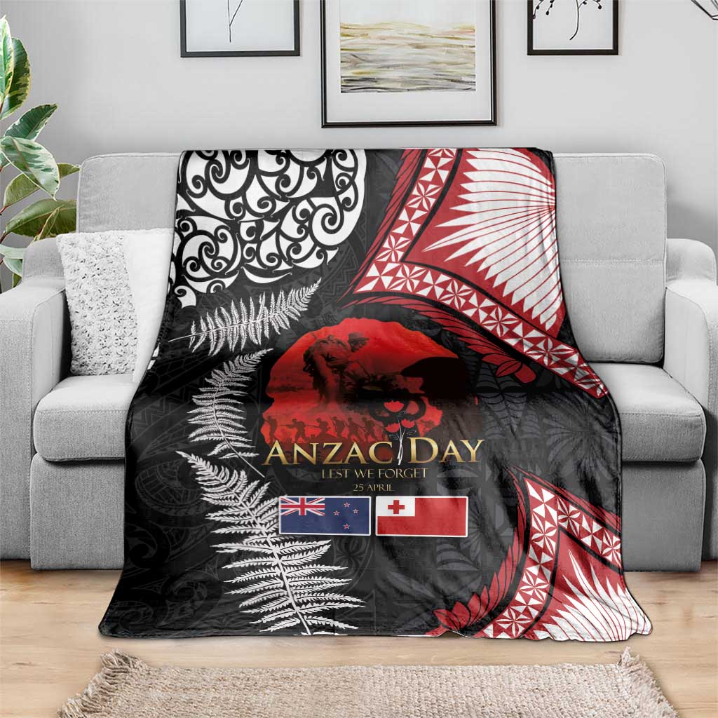 Tonga and New Zealand ANZAC Day Blanket Gallipoli Lest We Forget Ngatu Art Tribal and Maori Tattoo with Fern LT03 - Polynesian Pride