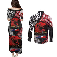 Tonga and New Zealand ANZAC Day Couples Matching Puletasi and Long Sleeve Button Shirt Gallipoli Lest We Forget Ngatu Art Tribal and Maori Tattoo with Fern LT03 - Polynesian Pride