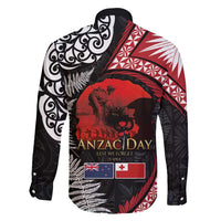 Tonga and New Zealand ANZAC Day Family Matching Puletasi and Hawaiian Shirt Gallipoli Lest We Forget Ngatu Art Tribal and Maori Tattoo with Fern LT03 - Polynesian Pride