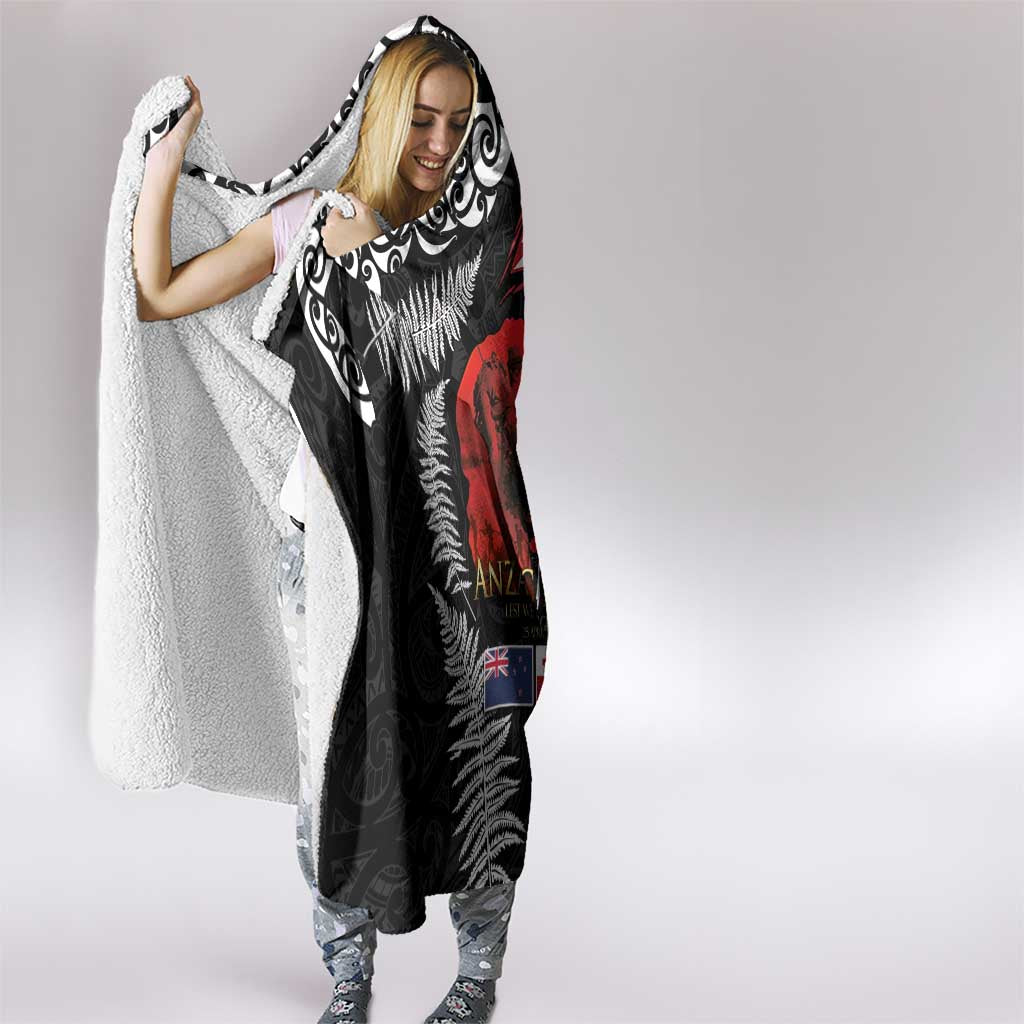 Tonga and New Zealand ANZAC Day Hooded Blanket Gallipoli Lest We Forget Ngatu Art Tribal and Maori Tattoo with Fern LT03