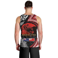 Tonga and New Zealand ANZAC Day Men Tank Top Gallipoli Lest We Forget Ngatu Art Tribal and Maori Tattoo with Fern LT03 - Polynesian Pride