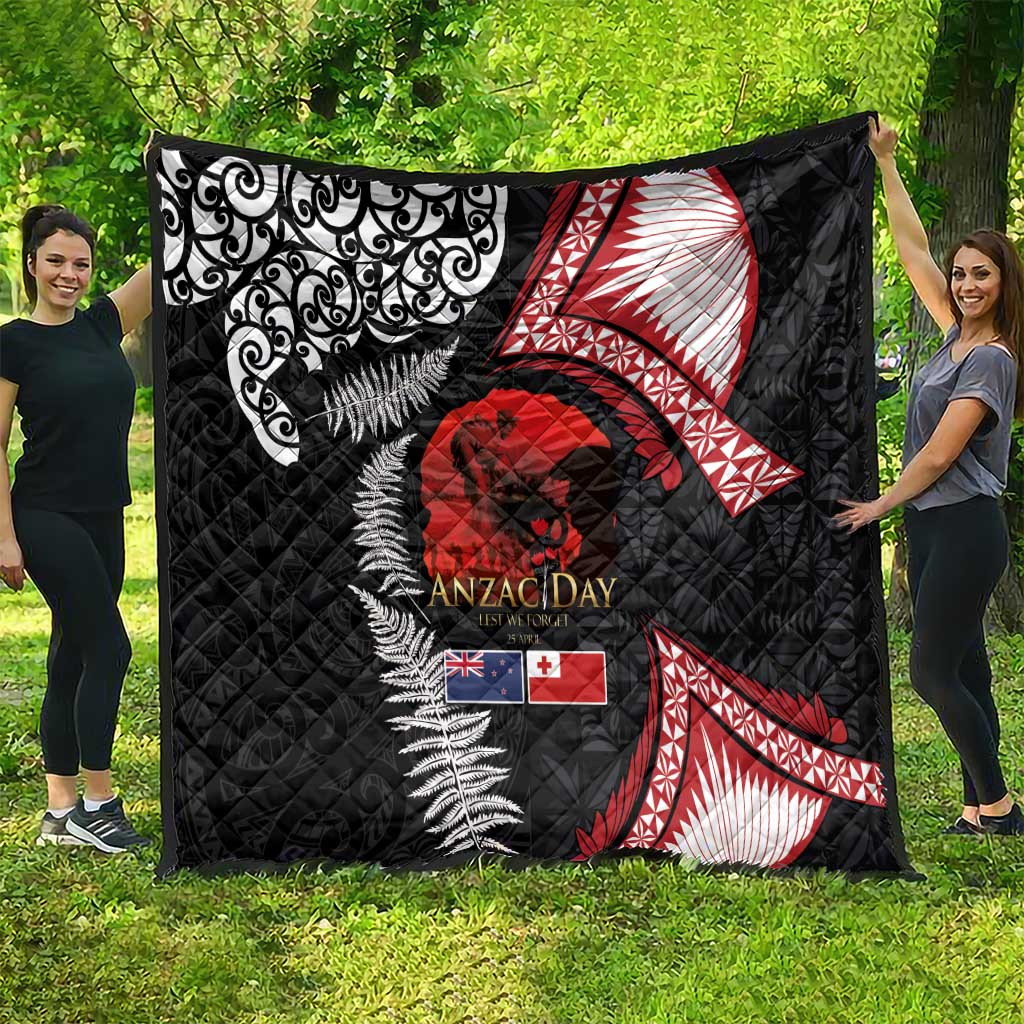 Tonga and New Zealand ANZAC Day Quilt Gallipoli Lest We Forget Ngatu Art Tribal and Maori Tattoo with Fern LT03 - Polynesian Pride