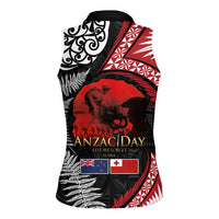 Tonga and New Zealand ANZAC Day Women Sleeveless Polo Shirt Gallipoli Lest We Forget Ngatu Art Tribal and Maori Tattoo with Fern LT03