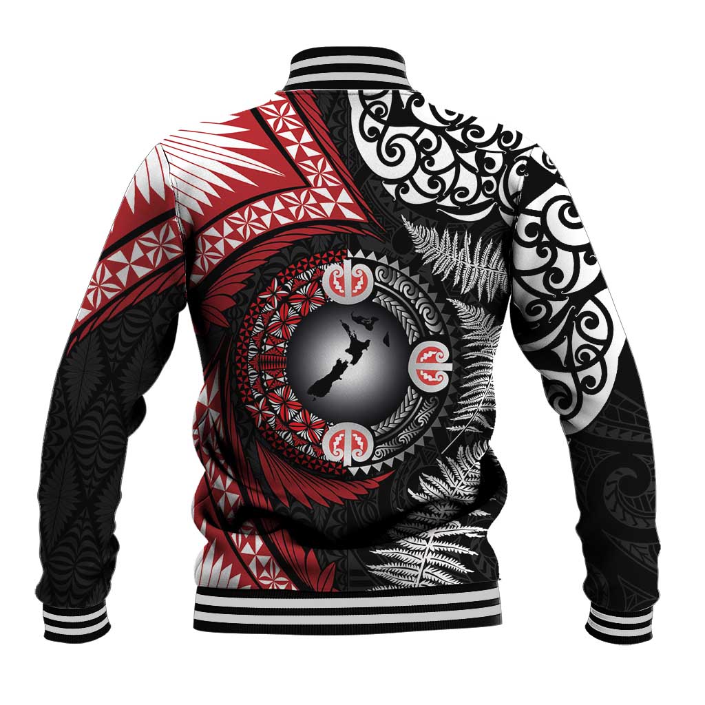 Tonga and New Zealand Together Baseball Jacket Ngatu Art Tribal Maori Tattoo and Silver Fern LT03 - Polynesian Pride